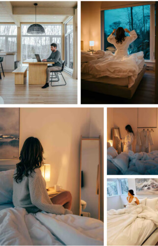 Montage de photos du chalet à louer Luxe montagne dans les Laurentides, chalet en montagne à La Conception