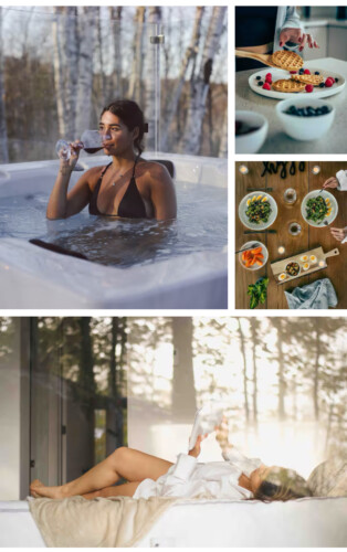 Montage de photos du chalet à louer Luxe montagne dans les Laurentides, chalet en montagne à La Conception