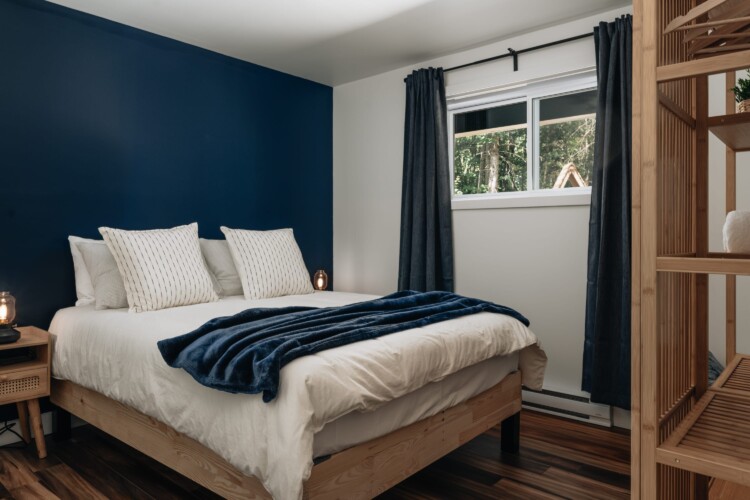 Chambre du chalet a louer Kartalla dans les Laurentides, chalet A-frame avec spa à Amherst