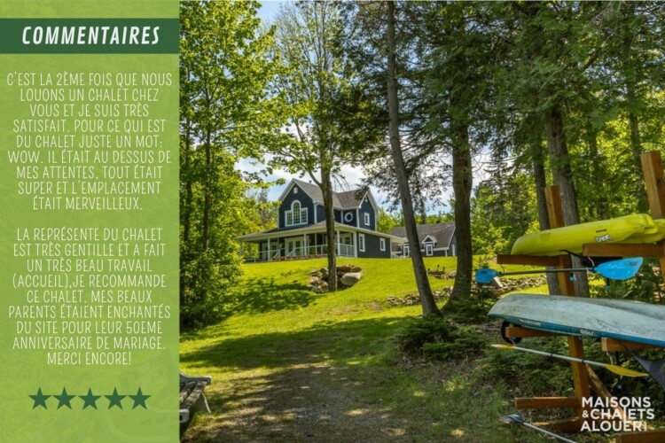 Commentaire d'un client du Chalet en location Le Grand Duc en Estrie, chalet au bord de l'eau avec spa à Lambton.